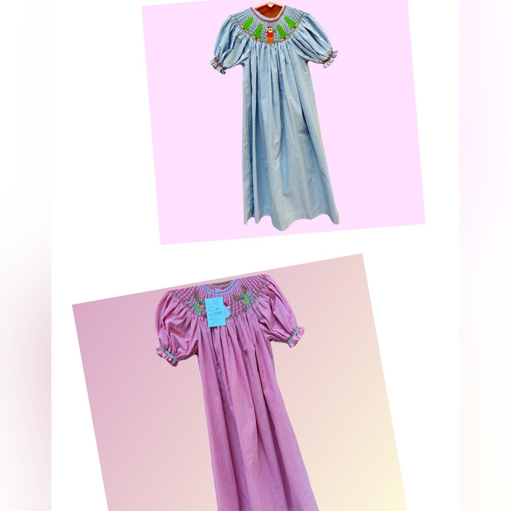 2 (two) Smocked Holiday Christmas Santa Dresses